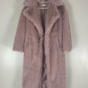 Faux Fur Long Coat in Dusty Pink